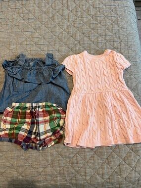 Bundle Ralph Lauren Pink Cable Knit Dress ,denim top outfit,stripped long sleeve